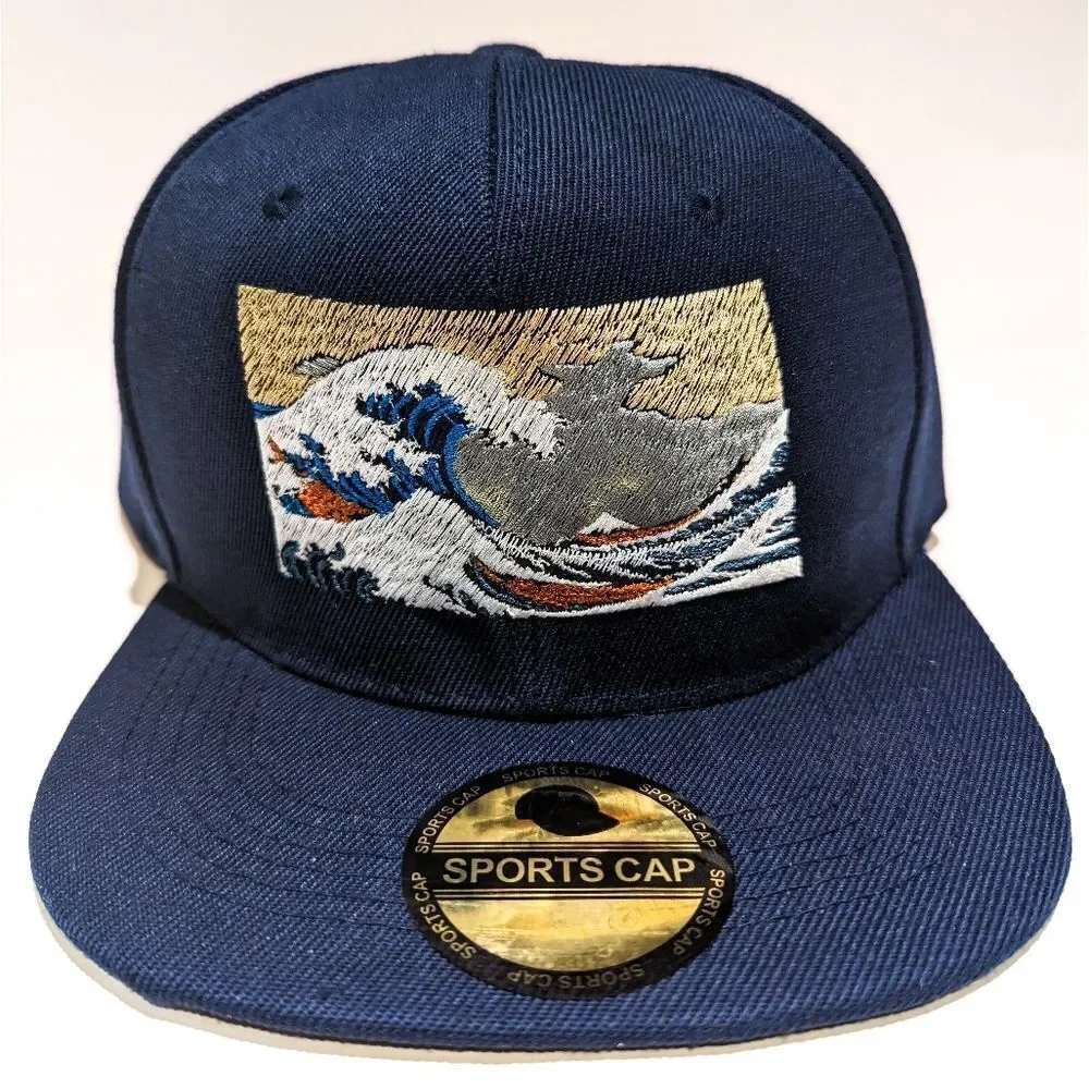 Iconic Japanese Art Embroidered Snapback Hat: Art & Fashion Enthusiast Ocean